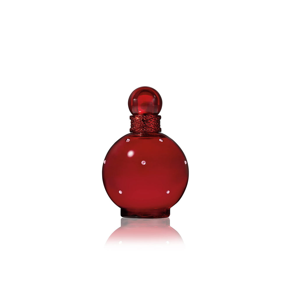 Britney Spears Hidden Fantasy bottle in bold red, elevates evening style.