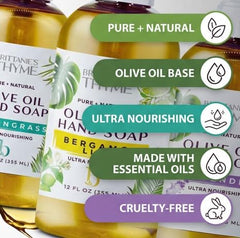 Conjunto de tres jabones Brittanie's Thyme Castile, opciones naturales para cuerpo y manos