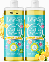 Brittanie's Thyme Jabón Castile limón-salvia, botella 32oz para uso múltiple