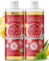 Jabón Castile Menta Brittanie's Thyme; botella-32oz para uso diario en piel.