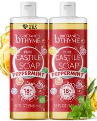 Jabón Castile Menta Brittanie's Thyme; botella-32oz para uso diario en piel.