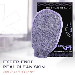 Brooklyn Botany exfoliating mitt in shower for spa-like massage and smoother skin.