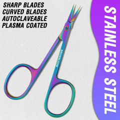 BROWBLOOM scissors with ergonomic grip for comfortable control during grooming.