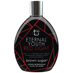 Brown Sugar Eternal Youth, botella frontal, bronceado uniforme y tono radiante.