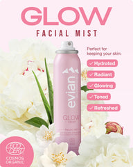 Evian Glow bruma para rostro: aplicación nebulizada para preparar la piel.