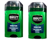 Brut Deodorant Signature Scent bottle front view showcasing classic design for everyday freshness.