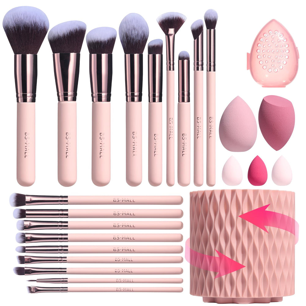 BS-MALL makeup brushes with pink wooden handles for precise blending