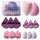BS-MALL triangle-puff 14-piece sponge set in purple for even foundation blending