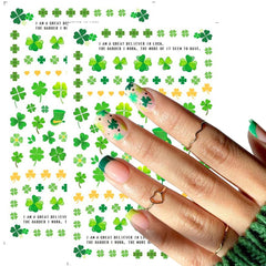 BSBTBZ 3D nail art decals create dimensional shamrock accents.