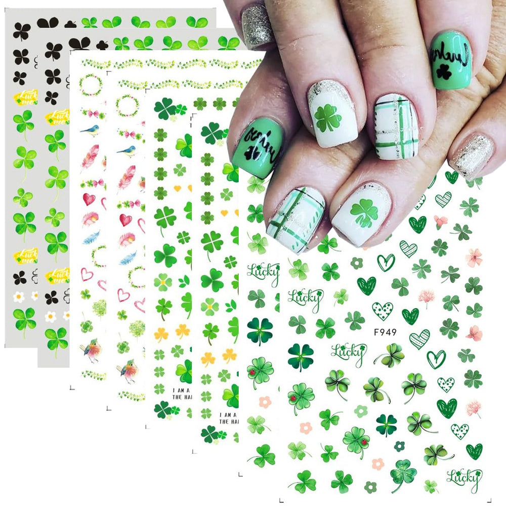 BSBTBZ St Patrick's Day nail stickers with shamrock patterns for festive manicure ideas.