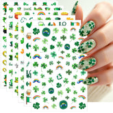 BSBTBZ Stickers uñas trébol 3D verde, ideal para celebrar Día de San Patricio.
