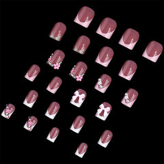 BSBTBZ uña francesa rosa con flor, ideal para fiestas