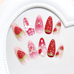 BSBTBZ uñas postizas almendra con brillo rosa para uso diario.