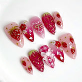 BSBTBZ uñas postizas con diseño fresa floral para un look elegante y duradero.