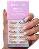 BTArtbox uñas postizas forma almendra gala con puntos polka, conjunto completo para un look natural.