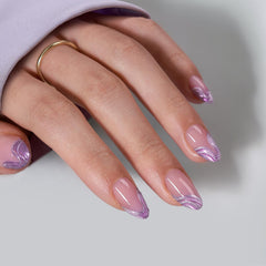 BTArtbox mermaid-tail chrome short almond press-on nails with front view display