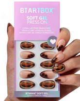 BTArtbox almond press-on nails in amber hoops for natural, flexible daily wear