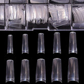 BTArtbox tips de uñas acrílicas claras en estuche, variedad de tamaños para ajuste preciso.