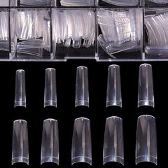 BTArtbox tips de uñas acrílicas claras en estuche, variedad de tamaños para ajuste preciso.
