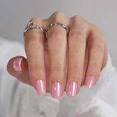 BTArtbox Uñas adheribles cortas con acabado rosa cromado para look diario.