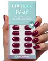 BTArtbox uñas plum rojo squoval en la mano, apariencia natural para diario.