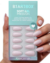 BTArtbox uñas postizas en almendra morado pastel, acabado satinado para uso diario