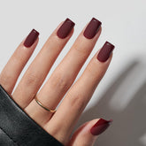 BTArtbox uñas postizas corta cuadradas Cozy Cocoa con Frances brillante para un look elegante.