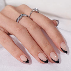 BTArtbox uñas postizas Frances negro en forma almendra para ocasiones.