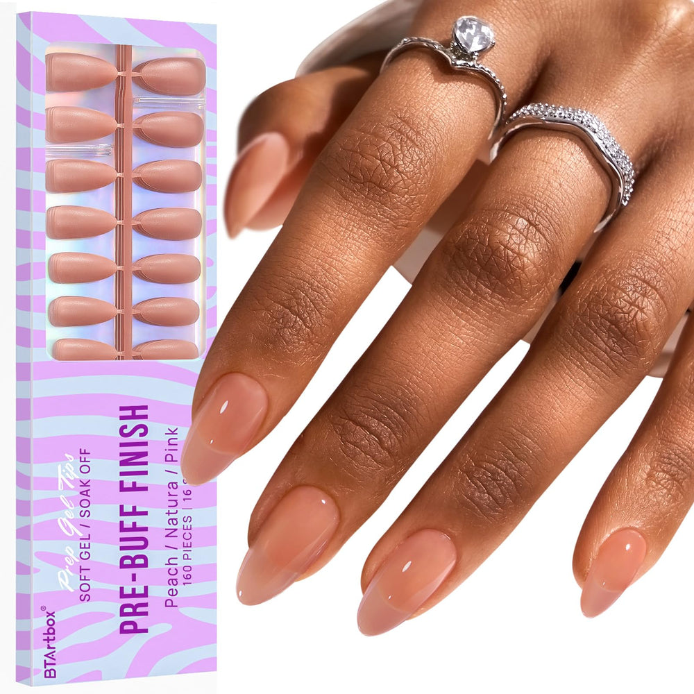 BTArtbox uñas postizas tamaño mediano en almendra para aspecto natural.