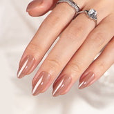 BTArtbox uñas postizas prensadas almendra con glaseado chocolate para look otoñal elegante