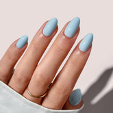 BTArtbox uñas short pastel azul claro almond, aspecto natural para uso diario.