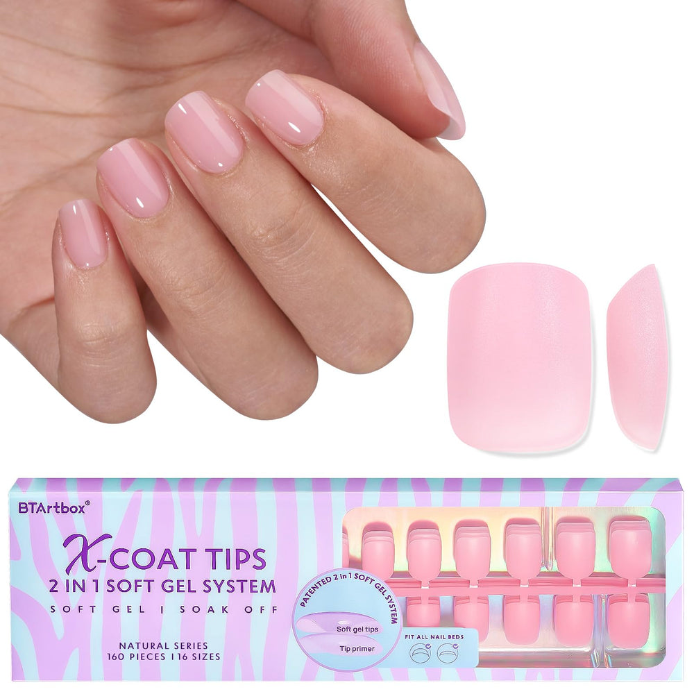 BTArtbox XCOATTIPS: uñas postizas cortas y cuadradas en rosa para uso diario.