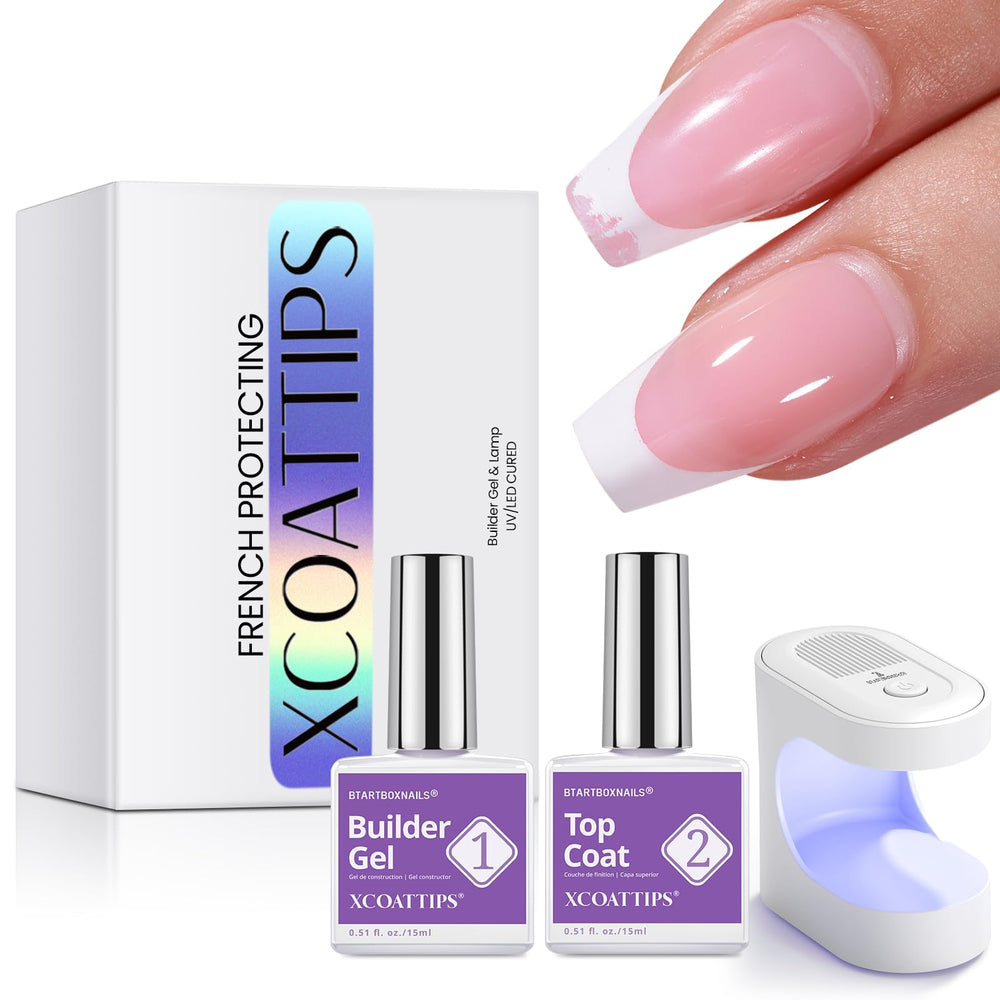 BTArtboxnails builder gel tips closeup for durable French tips.
