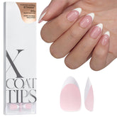 BTArtboxNails French Tip Pink Short Almond on hand, showing natural length and flawless gel finish.