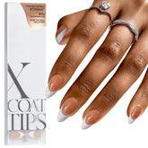 BTArtboxnails French tip press-on nails in brown almond for salon-like French manicure.