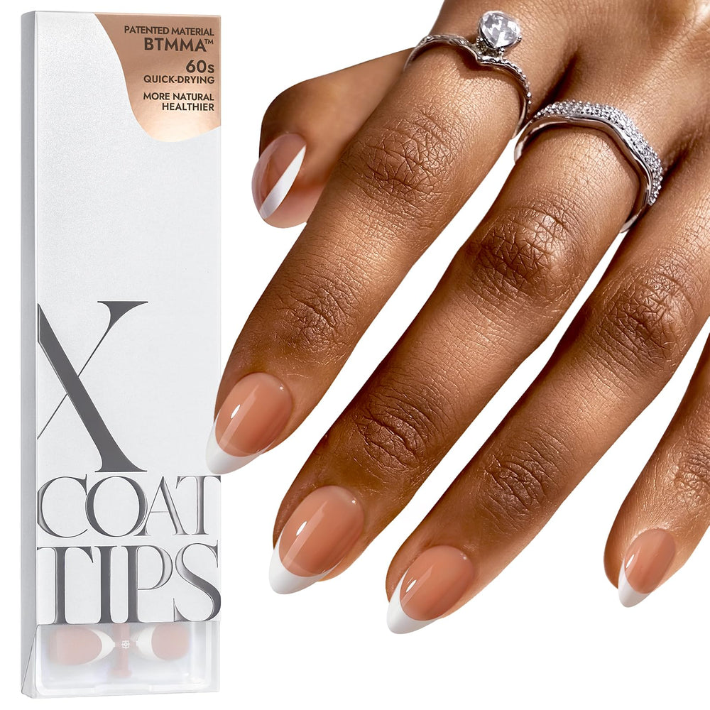 BTArtboxNails French tip press-on nails in brown short almond for chic manicure