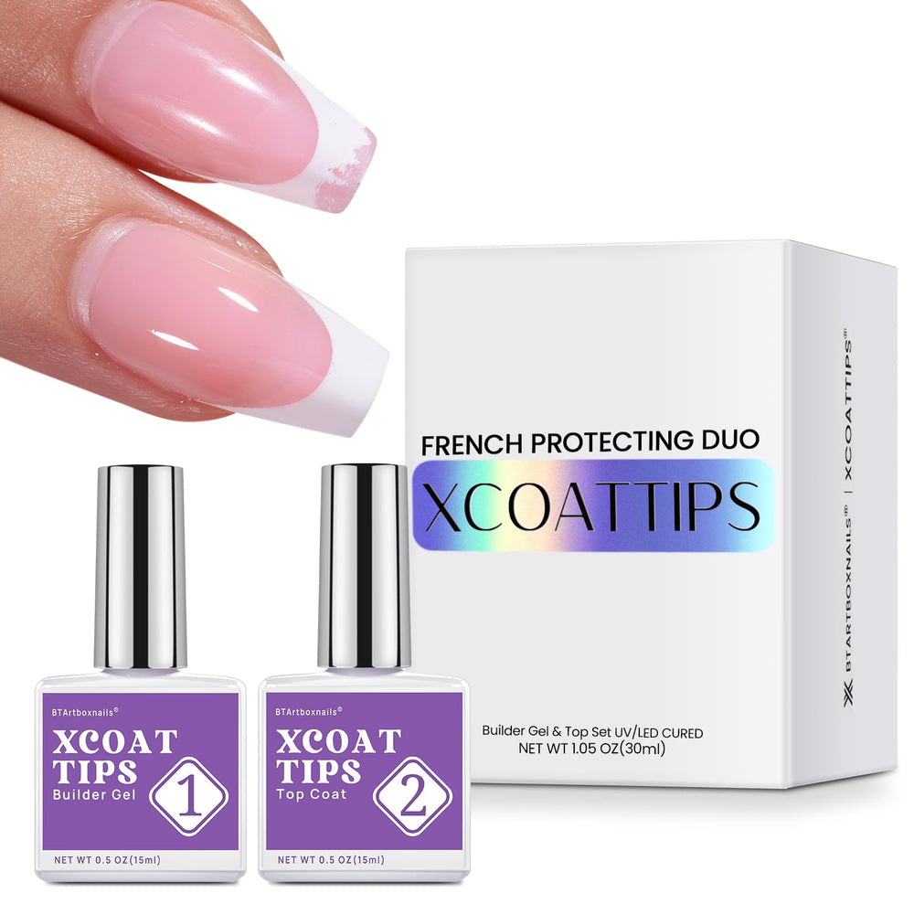 BTArtboxnails XCOATTIPS protege la punta francesa con gel de construcción de larga duración.