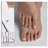 BTArtboxnails XCOATTIPS toe nail tips in pink base for quick French look on toes.