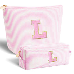 Btffitting birthday makeup bag set, front view, pink canvas, gift-worthy aesthetic.