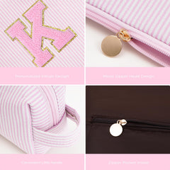 Btffitting monogram makeup bag teens pink travel in luggage demonstrates portability.