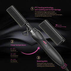 BudiGl hot comb straightener ceramic plate closeup showing even heat.