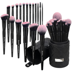 Bueart Design 18-piece deluxe brush set with pink case for travel makeup on the go.