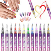 BUENIN Nail Art Pens Set with 12 colors for precise nail designs.
