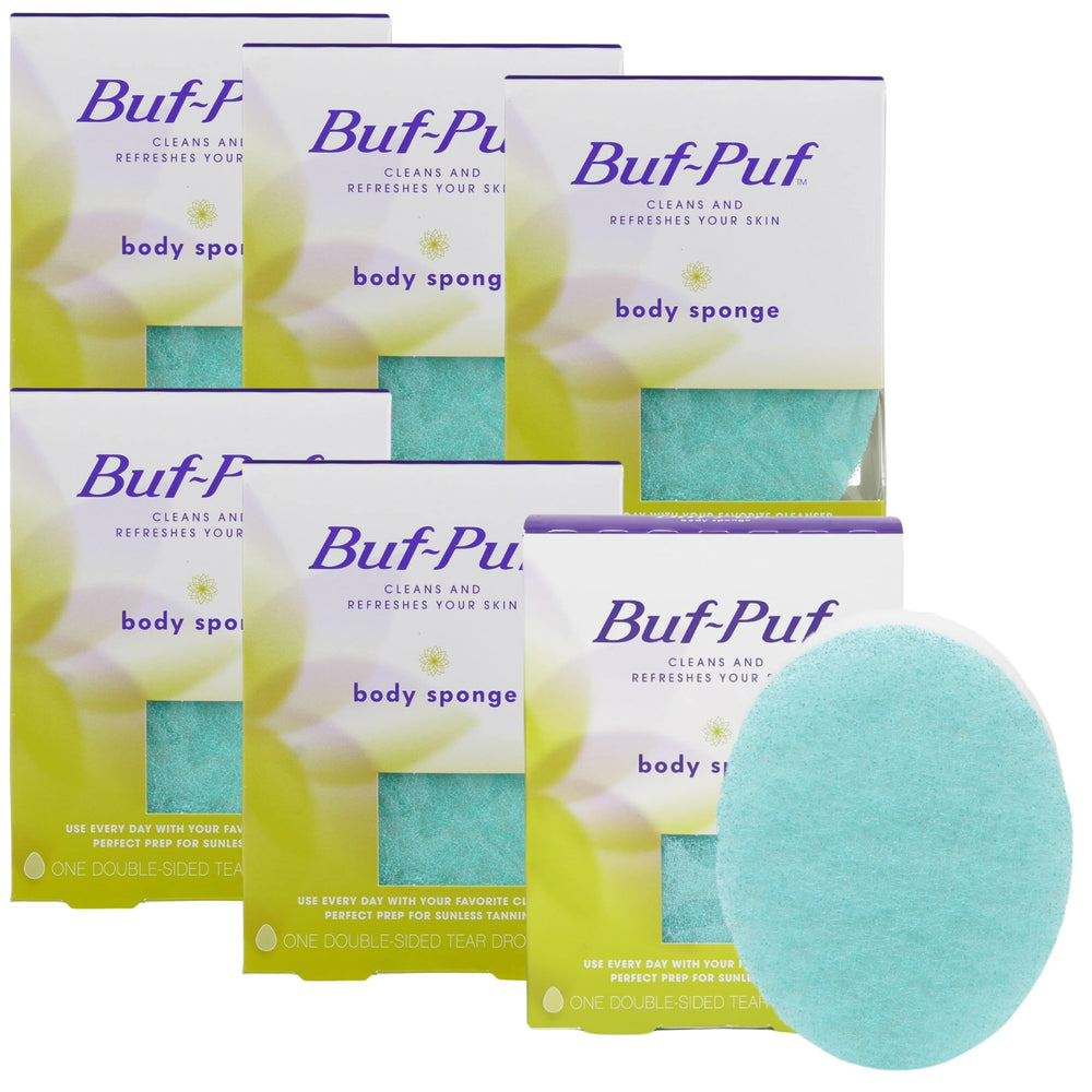 Buf-Puf body sponge demonstrating gentle exfoliation for smoother skin