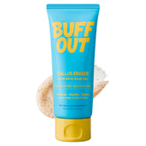 BuffOut gel exfoliante para pies, rodaje visible que revela piel suave.