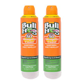 Bullfrog Mosquito Coast sunscreen spray bottle showing 50 SPF protection for sunny adventures