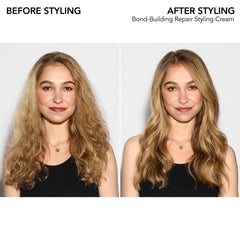 Bumble and bumble bond-building styling cream pump close-up for even application.