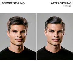 Crystal-clear Sumogel Hi-Hold gel texture provides high-shine definition for short to medium styles.