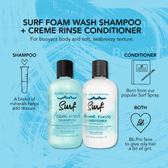 Shampoo on wavy hair demonstrating buoyant texture from Surf Foam Wash