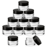 Bumobum 12-pack 5g glass jars with lids for compact lip balm storage.
